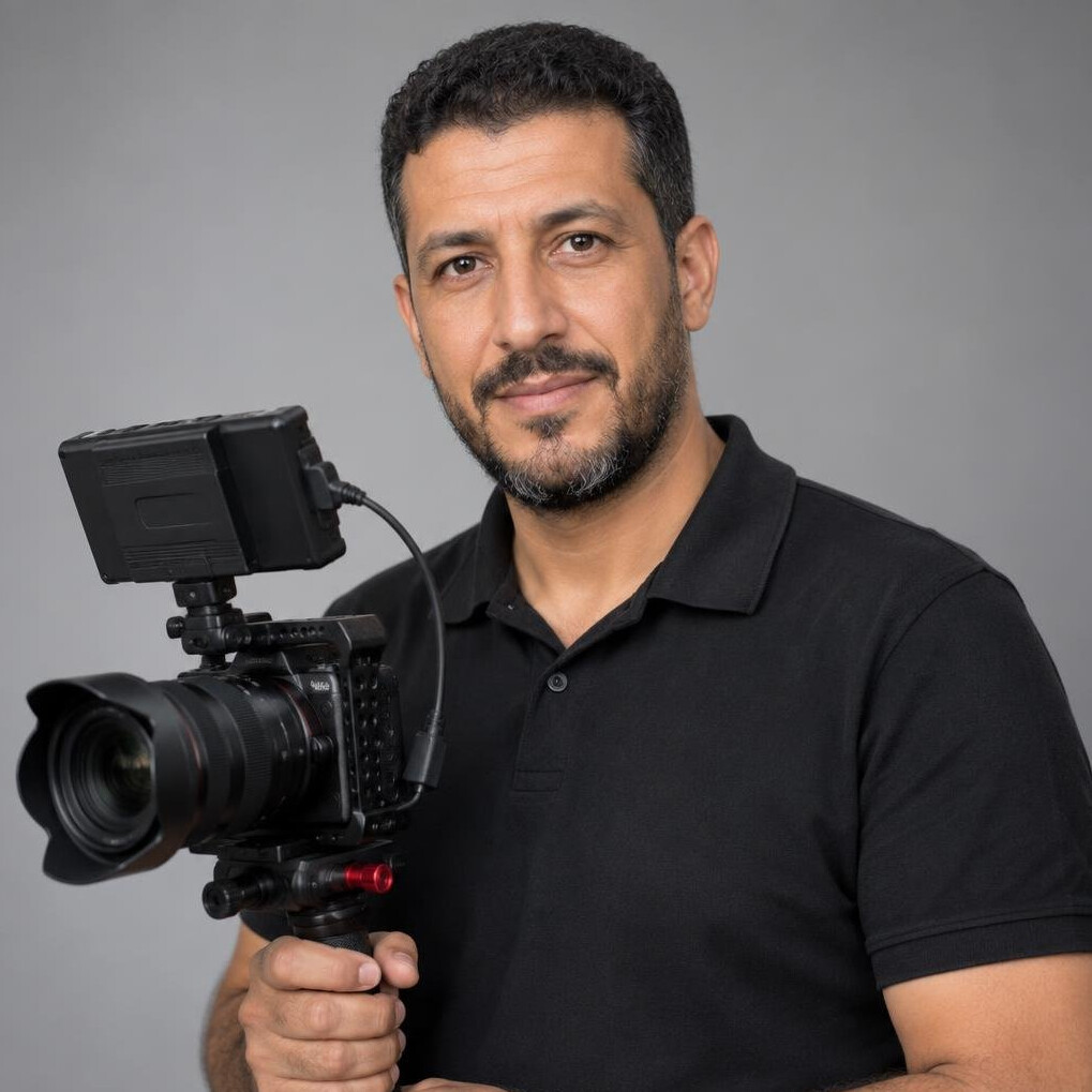 Portrait of a camera operator holding a camera